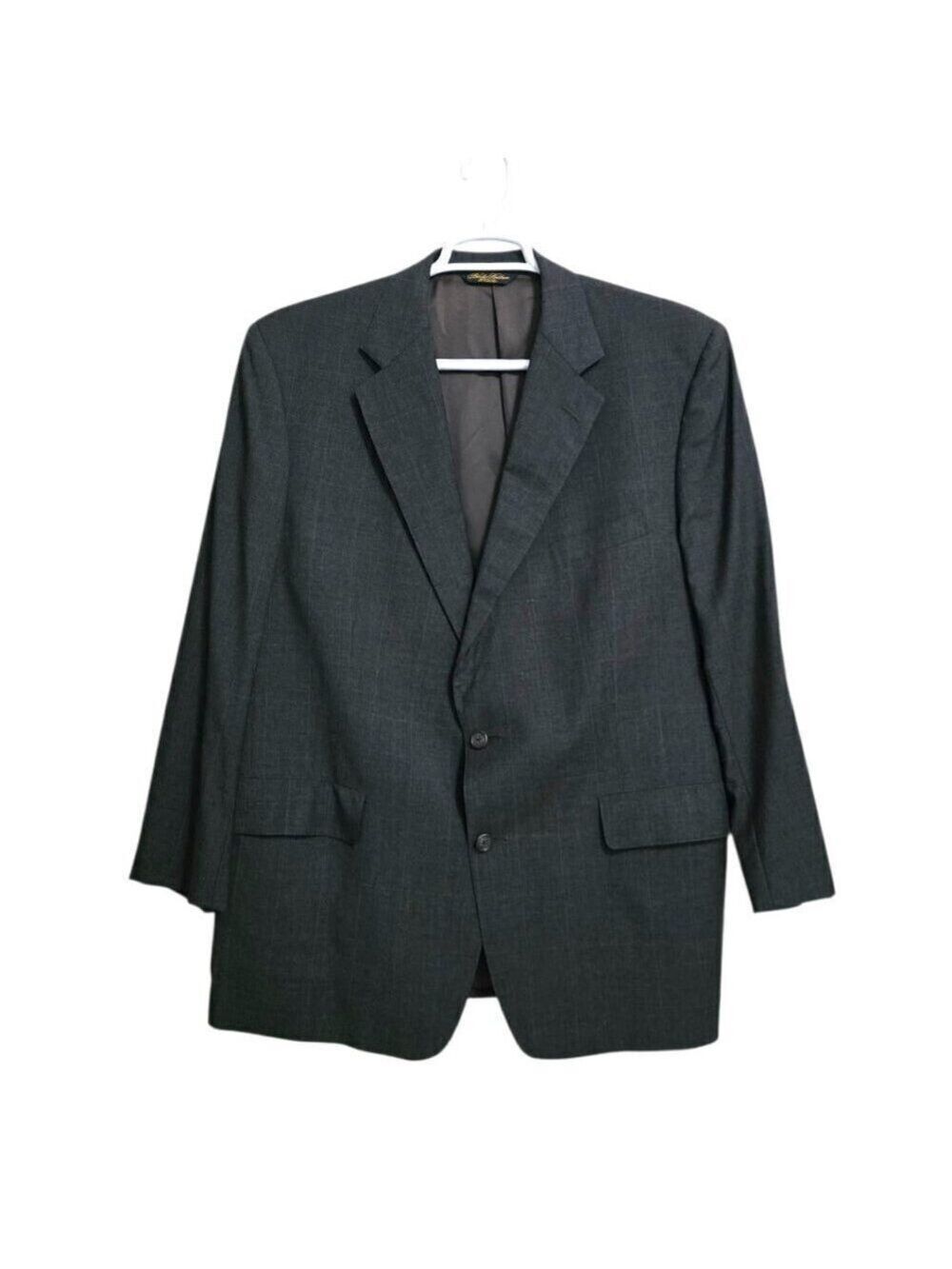 Brooks Brothers Gray Windowpane Single Breasted Wool Blazer Sz 45R
